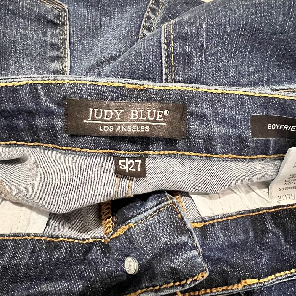 Judy Blue Boyfriend Fit Jeans Women Jr Sz 5/27 Blue Stretch Denim Thrashed 27X29 - Picture 5 of 8